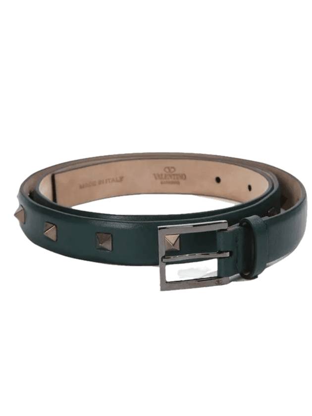 Rockstud Untitled Leather Belt Green - VALENTINO - BALAAN 1