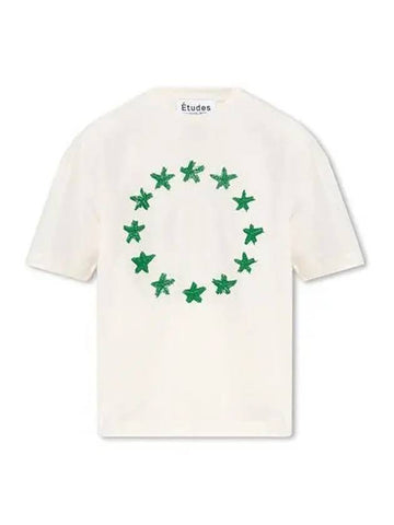 T shirt Spirit Painting Star Crew Neck Short Sleeve Cream - ETUDES - BALAAN 1