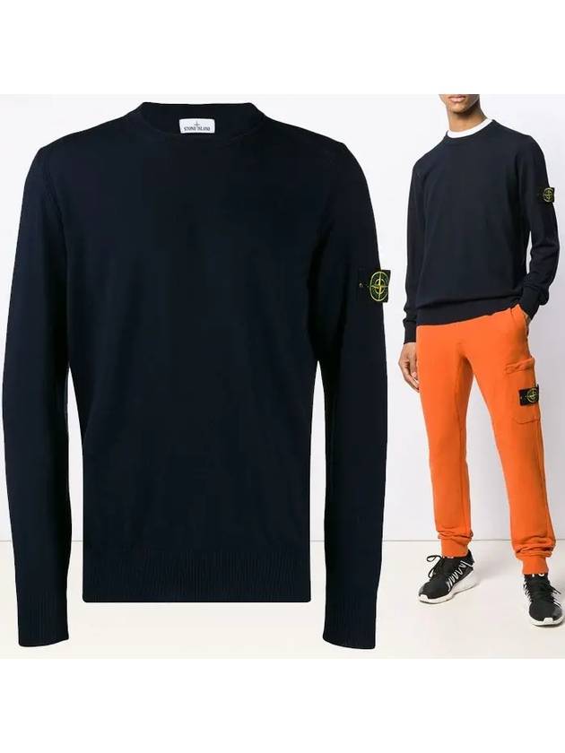 Men's Wappen Patch Crew Neck Wool Knit Top Black - STONE ISLAND - BALAAN 3