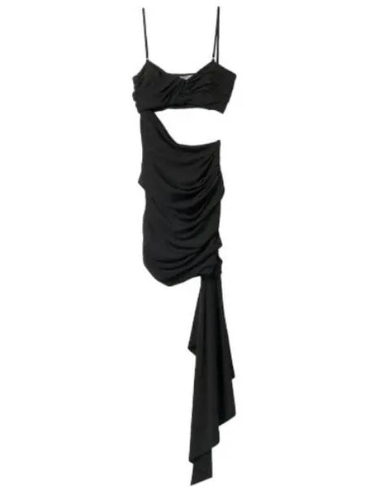 Detachable Strap Cutout Drape Dress Black - OFF WHITE - BALAAN 1