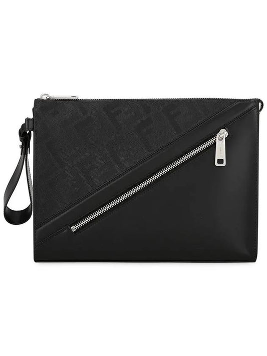 Shadow Stripe FF Motif Strap Flat Clutch Bag Black - FENDI - BALAAN 2