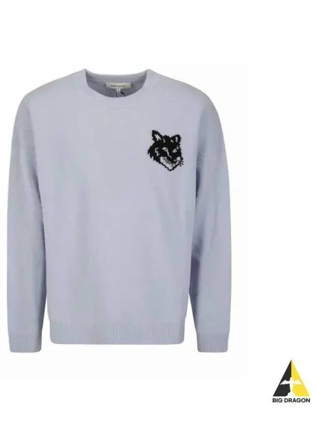 Intarsia Fox Head Comfort Knit Top Sky Blue - MAISON KITSUNE - BALAAN 2