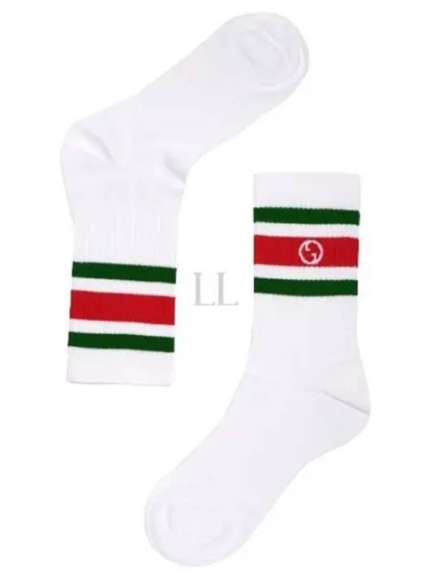 Round Interlocking G Stripe Jacquard Cotton Socks White - GUCCI - BALAAN 2