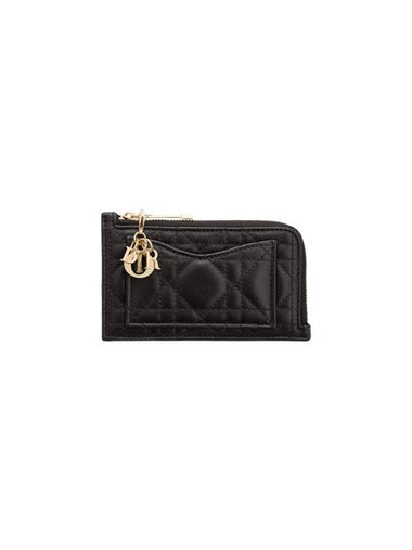 Lady Compact Cannage Zipper Lambskin Card Wallet Black - DIOR - BALAAN 1