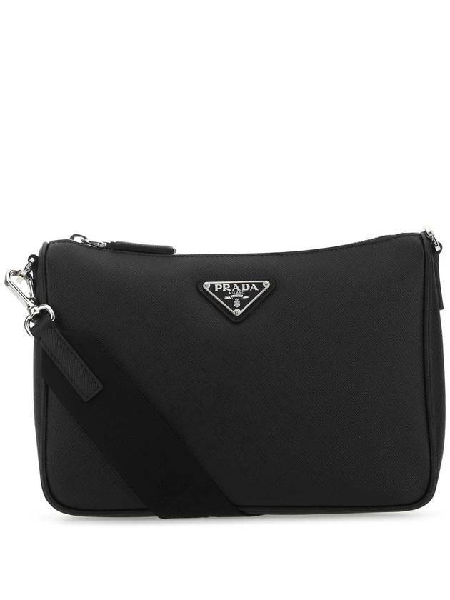 triangle logo leather shoulder bag black - PRADA - BALAAN 3