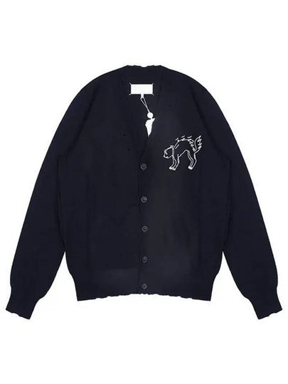 Embroidered Logo Wool Cardigan Navy - MAISON MARGIELA - BALAAN 2