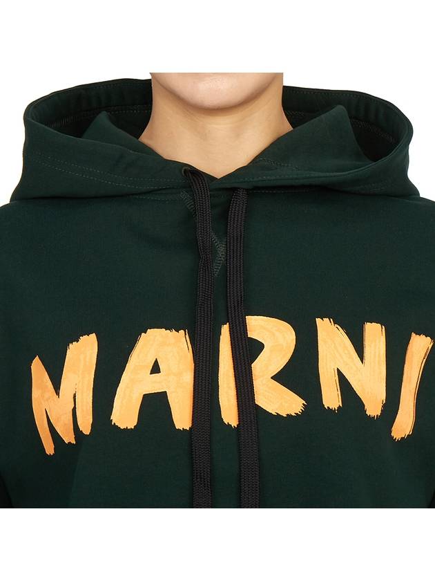 Logo Print Cotton Hooded Top Dark Green - MARNI - BALAAN 7