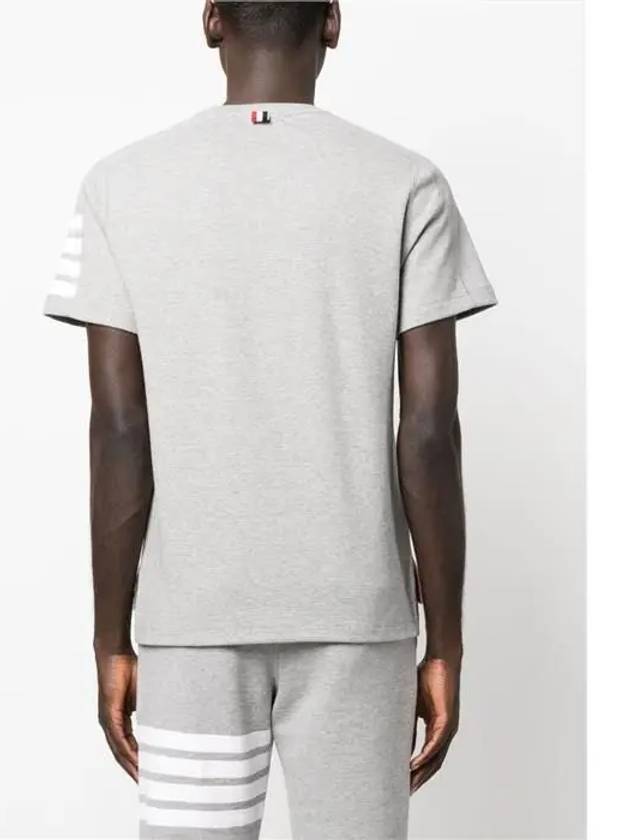 4-Bar Striped Cotton Short Sleeve T-Shirt Light Grey - THOM BROWNE - BALAAN 4