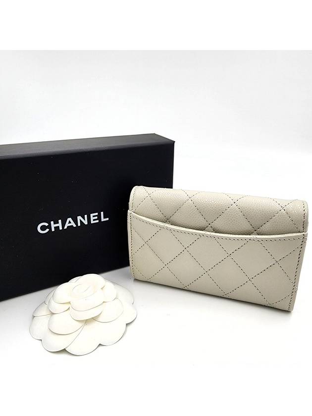 Classic Gold Logo Grained Shiny Calfskin Card Wallet Grey - CHANEL - BALAAN 5