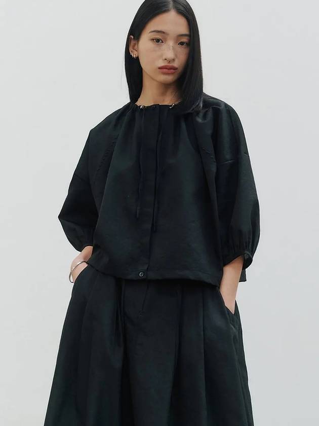 Summer wool half shirring blouse black - NOIRER FOR WOMEN - BALAAN 8