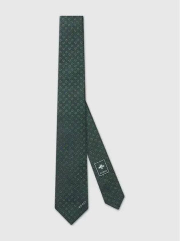 Horsebit Silk Jacquard Tie Dark Green - GUCCI - BALAAN 1