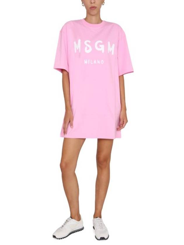 Milano Brushed Logo Short Sleeve Short Dress Pink - MSGM - BALAAN 4