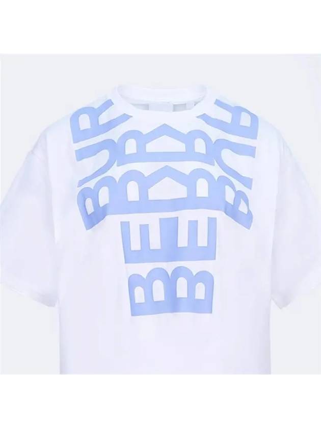 Women's Logo Print Cotton Oversized Short Sleeve T-Shirt White Blue - BURBERRY - BALAAN.