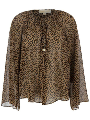 Brown Blouse With All-Over Leopard Print In Tech Fabric Blend Woman - MICHAEL KORS - BALAAN 1