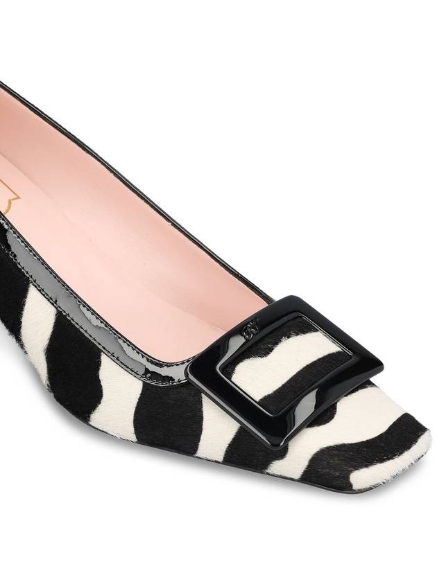 Belle Vivier Pony Skin Effect Leather Pumps Heel White Black - ROGER VIVIER - BALAAN 5