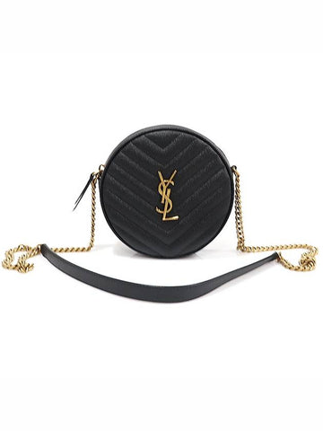 610436 Black Grande Poudre Embossed Leather Gold Logo Vinyl Round Camera Cross Bag - SAINT LAURENT - BALAAN 1