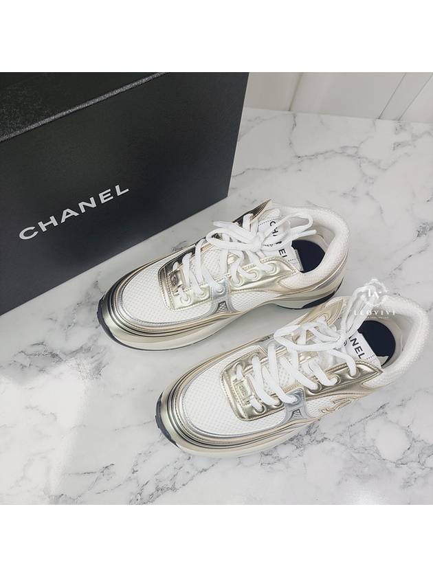 Fabric Laminated Low Top Sneakers Gold - CHANEL - BALAAN 4