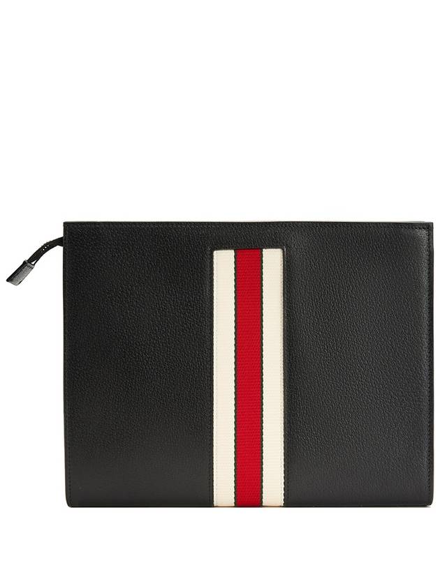 Striped Leather Clutch Bag Black - GUCCI - BALAAN.