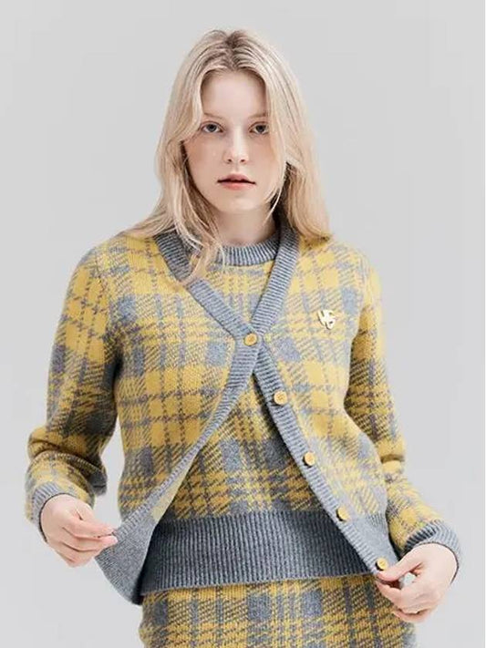 Golf Tartan Check Knit Cardigan Yellow - HENRY STUART - BALAAN 1