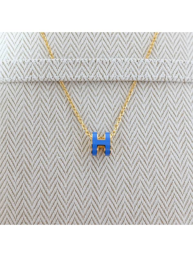 Mini Pop H Pendant Necklace Gold Bleu Sature - HERMES - BALAAN 4