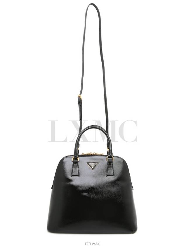 Saffiano Vernis Top Handle Cross BL0908 Black Gold Plated - PRADA - BALAAN 5