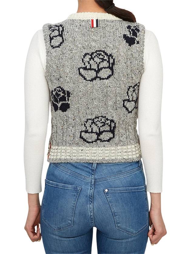 Rose intarsia cable knit top light gray - THOM BROWNE - BALAAN 4