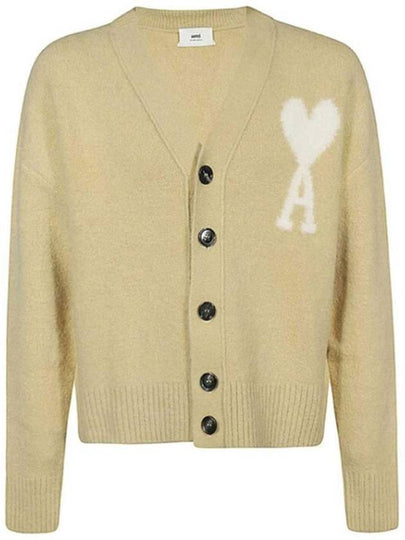 Heart Logo Oversized Cardigan Beige - AMI - BALAAN 2