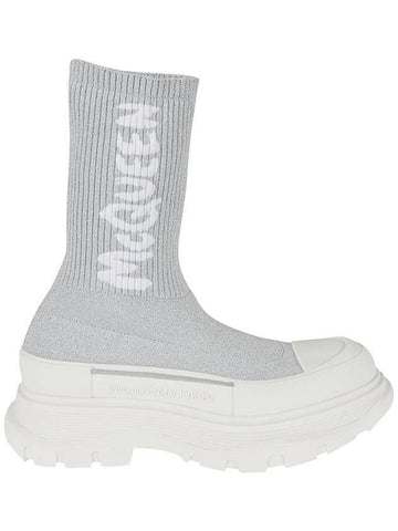 Graffiti Knit Tread Slick High Top Sneakers White Silver - ALEXANDER MCQUEEN - BALAAN 1