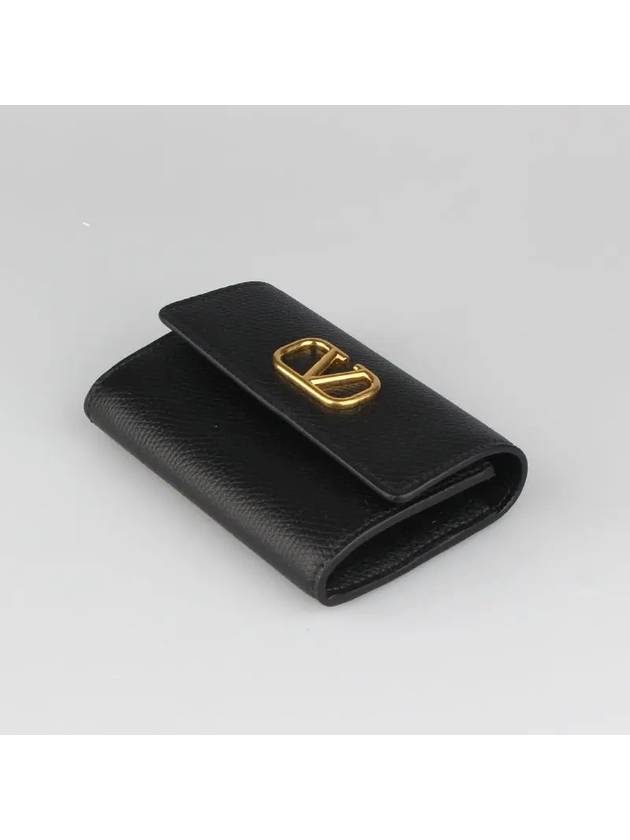 V Logo Signature Card Wallet Black - VALENTINO - BALAAN 7