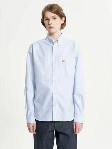 Men s Button Down Classic Shirt Blouse Southern Stripes Ofxord Fox Patch On Chest Pocket Light Blue Domestic Product GM0023080320424 - MAISON KITSUNE - BALAAN 1