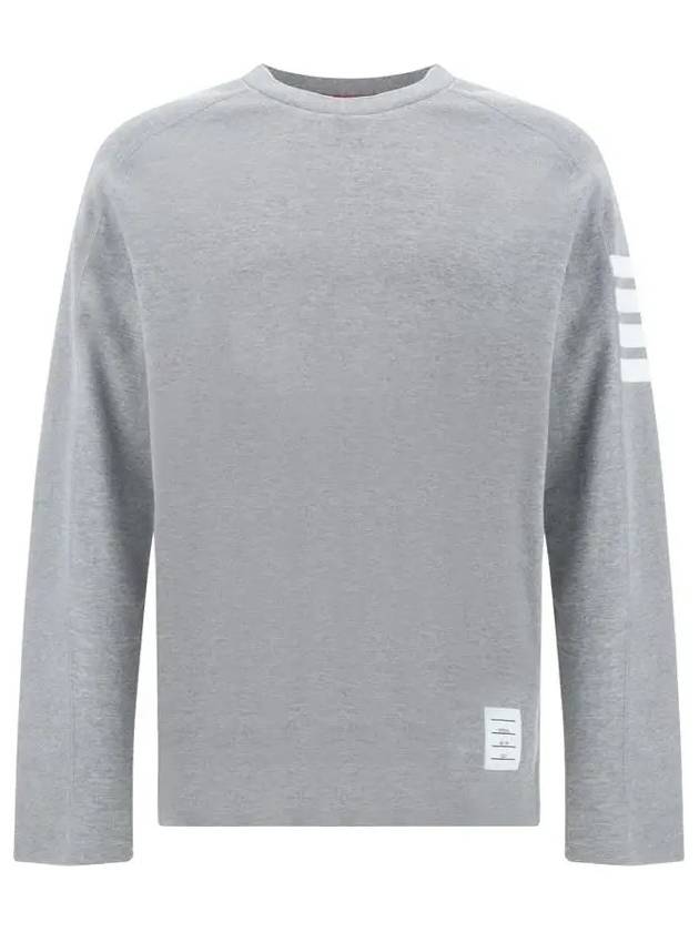 4-Bar Striped Cotton Long Sleeve T-Shirt Light Grey - THOM BROWNE - BALAAN 3