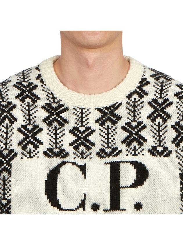 Intarsia Logo Virgin Wool Knit Top White - CP COMPANY - BALAAN 7