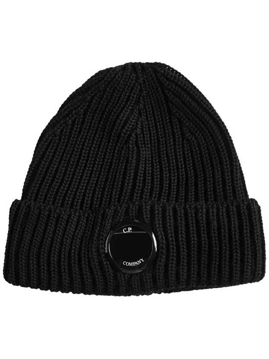 Lens Wappen Extra Fine Merino Wool Beanie Black - CP COMPANY - 1