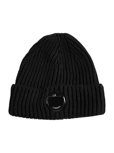 Lens Wappen Extra Fine Merino Wool Beanie Black - CP COMPANY - BALAAN 1