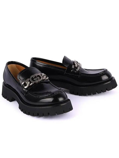 Loafer with Interlocking G Black Leather - GUCCI - BALAAN 2