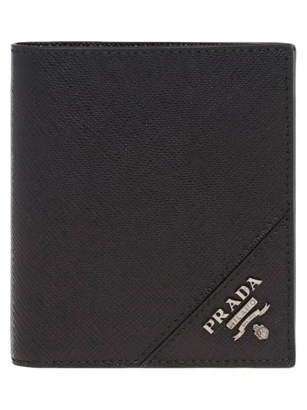 Saffiano Triangle Logo Half Wallet Black - PRADA - BALAAN 3