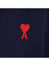 Small Heart Logo Wool Cardigan Navy - AMI - BALAAN 8