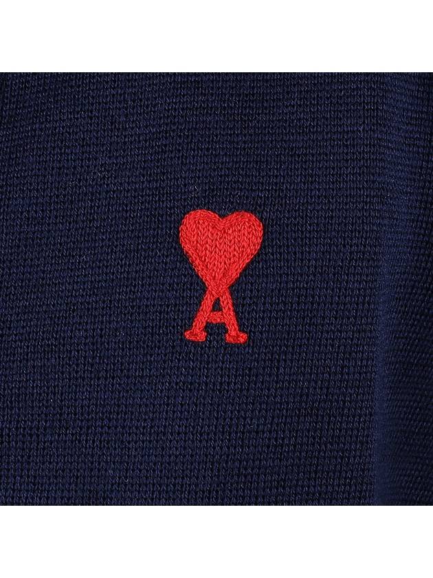 Small Heart Logo Wool Cardigan Navy - AMI - BALAAN 8