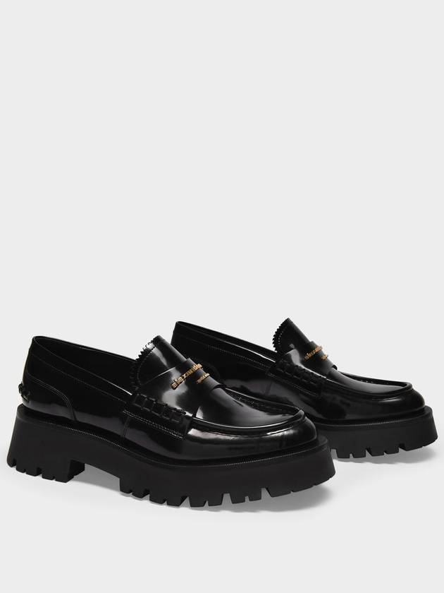 Carter Rug Gold Logo Leather Loafers Black - ALEXANDER WANG - BALAAN 3