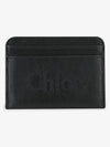 Sense Embroidered Logo Calfskin Card Wallet Black - CHLOE - BALAAN 4