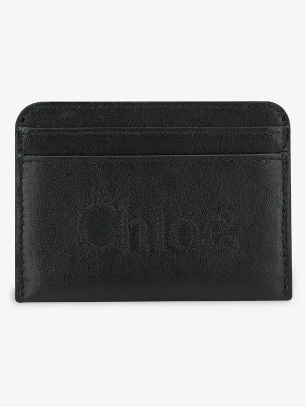 Sense Embroidered Logo Calfskin Card Wallet Black - CHLOE - BALAAN 3