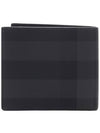 Check And Leather Half Wallet Charcoal - BURBERRY - BALAAN 5