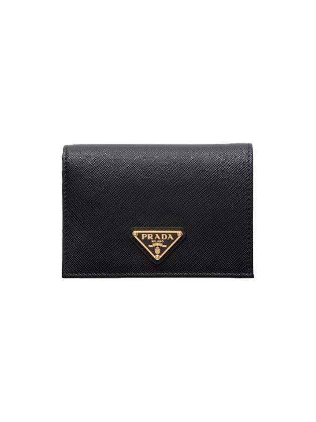 Saffiano enamel metal triangle logo bifold wallet - PRADA - BALAAN 1