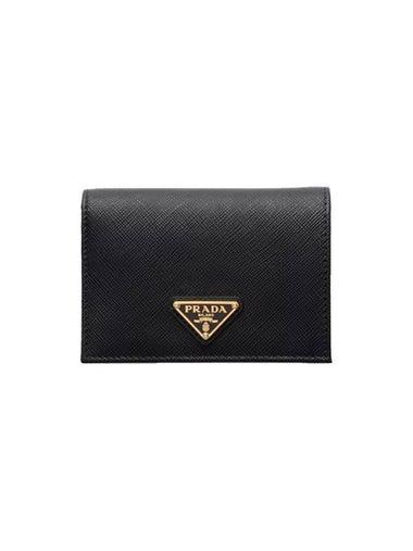 Saffiano enamel metal triangle logo bifold wallet - PRADA - BALAAN 1