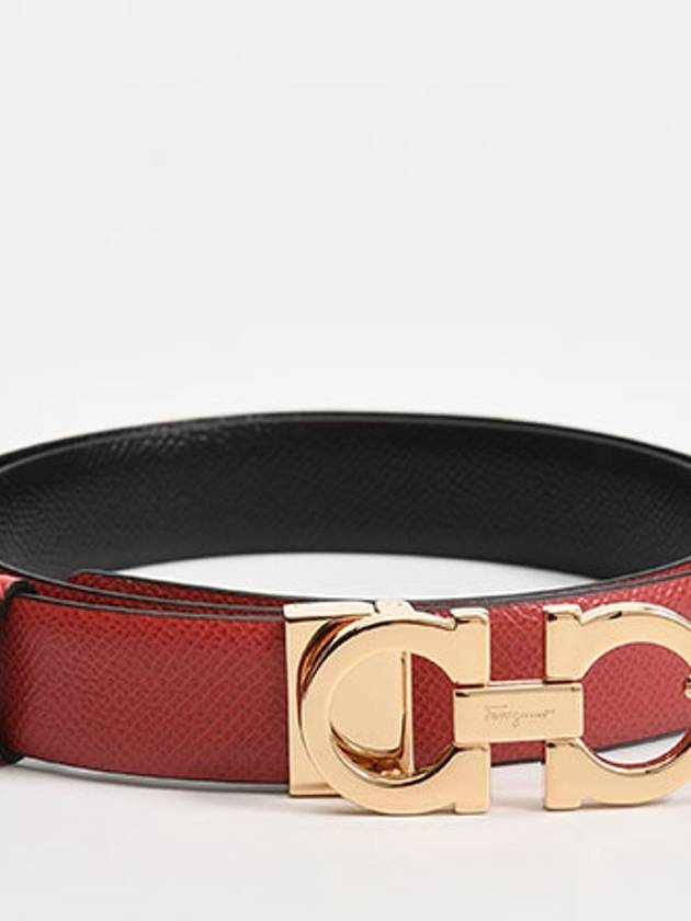 Reversible Gancini Leather Belt Black Lipstick Red - SALVATORE FERRAGAMO - BALAAN 3