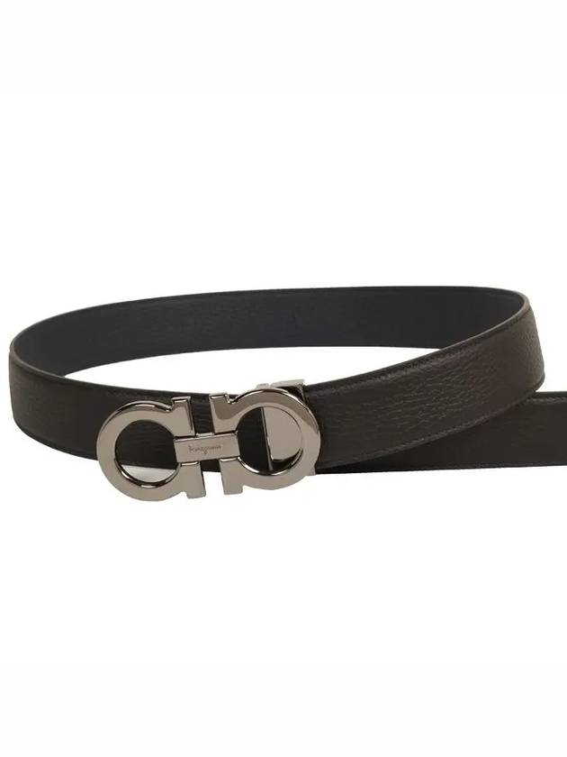 Reversible Gancini Leather Belt Navy - SALVATORE FERRAGAMO - BALAAN 3