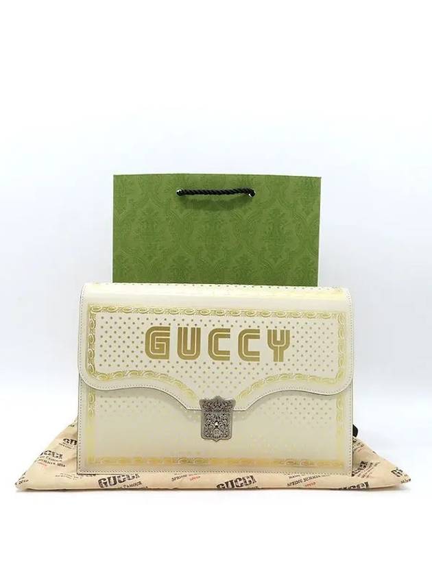 510422 White color leather portfolio GUCCY PRINT men s clutch - GUCCI - BALAAN 1