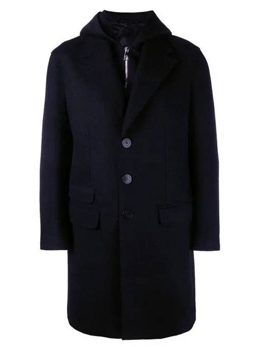 Men's Layered Hooded Wool Single Coat Navy - NEIL BARRETT - BALAAN 2