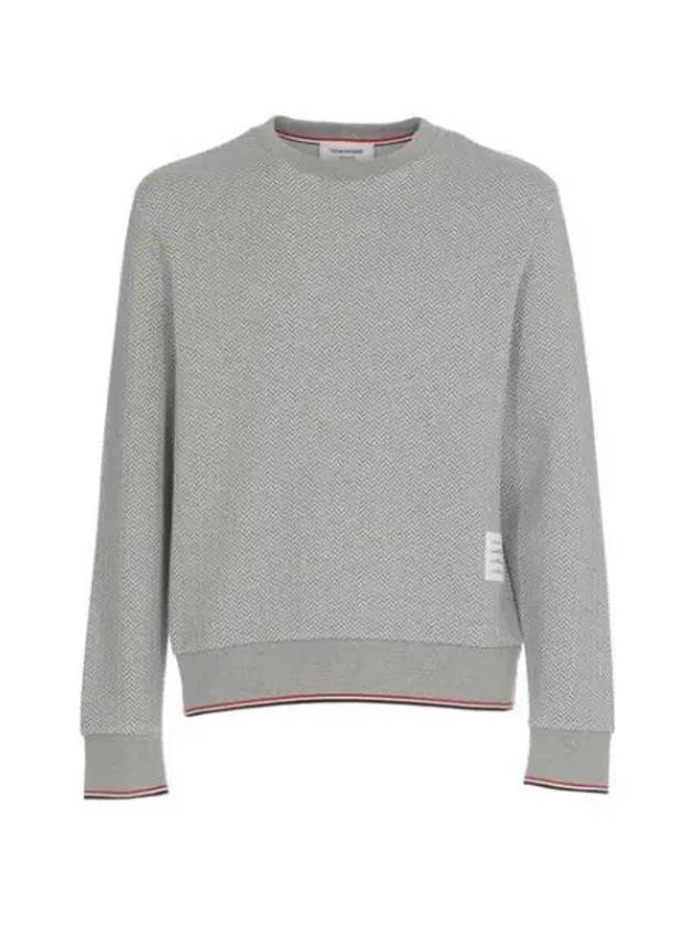 Men's Trimmed Herringbone Cotton Sweatshirt Grey - THOM BROWNE - BALAAN 2