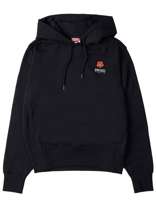 Embroidered Boke Flower Logo Cotton Hoodie Black - KENZO - BALAAN 11